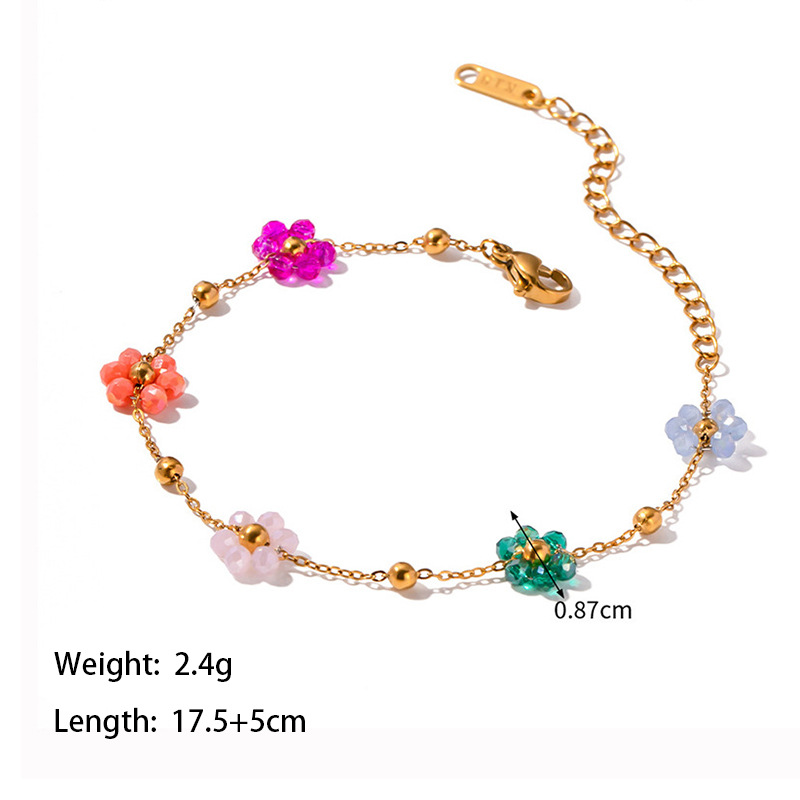 304 Stainless Steel 18K Gold Plated Pastoral Patchwork Inlay Plant Flower Artificial Gemstones Jewelry Set display picture 5