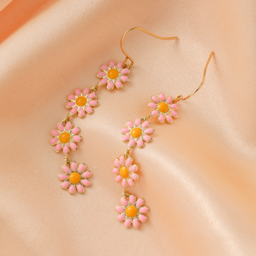 1 Pair Pastoral Daisy Copper Gold Plated Dangling Earrings display picture 27
