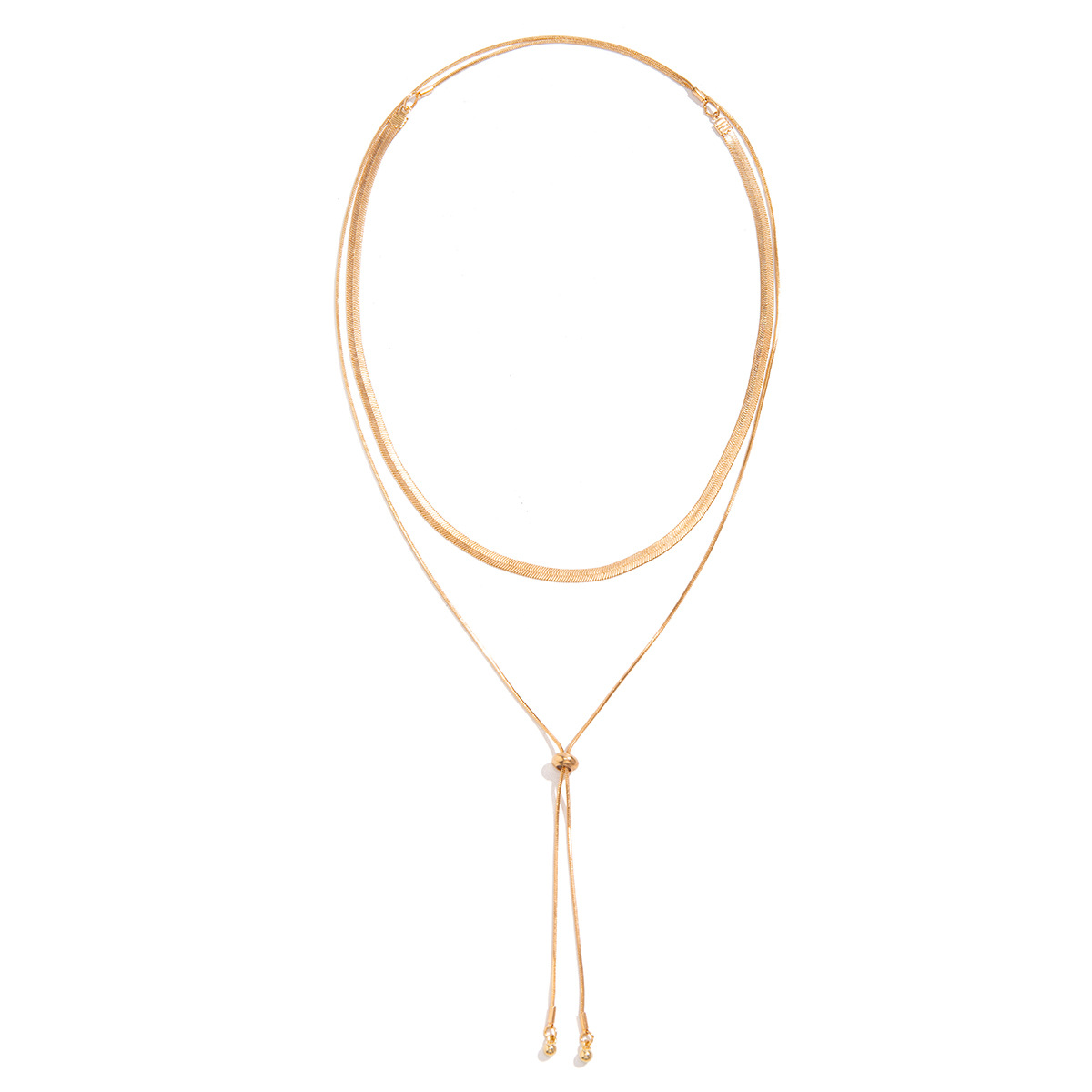 Copper 18K Gold Plated Elegant Geometric Solid Color Layered Tassel Long Necklace display picture 2