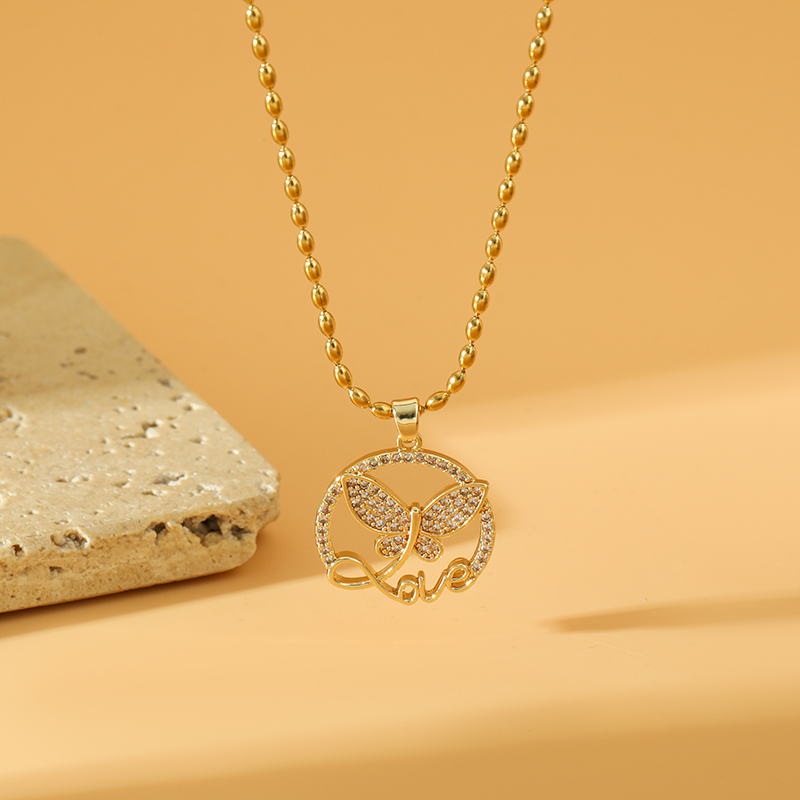 Acero Inoxidable Acero Titanio Chapados en oro de 18k Estilo Simple Embutido Mariposa Circón Collar Colgante display picture 2