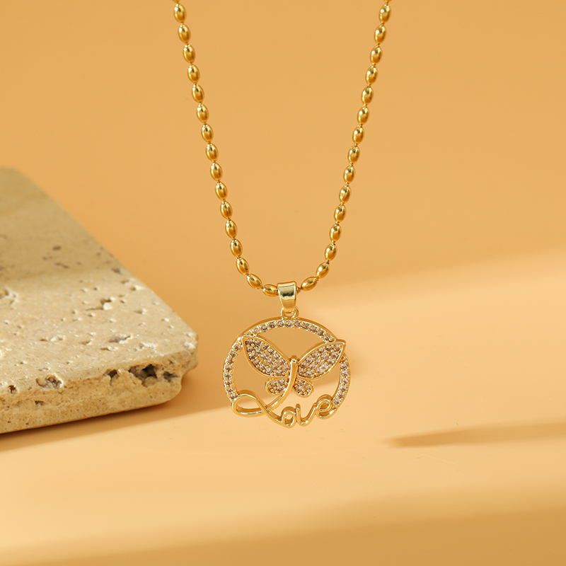 Stainless Steel Titanium Steel 18K Gold Plated Simple Style Inlay Butterfly Zircon Pendant Necklace display picture 2