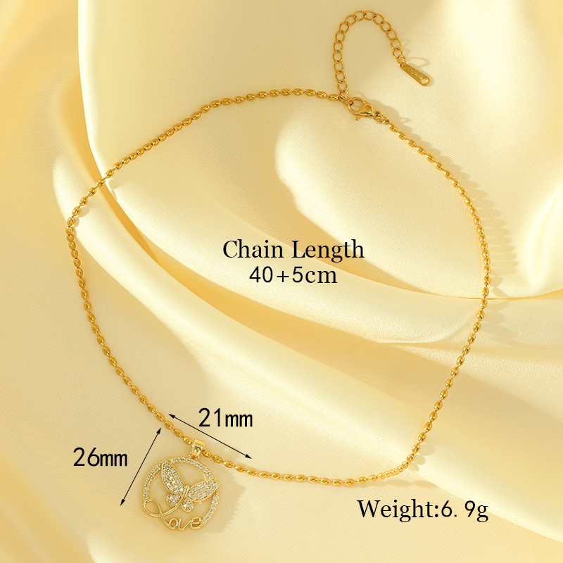 Stainless Steel Titanium Steel 18K Gold Plated Simple Style Inlay Butterfly Zircon Pendant Necklace display picture 5