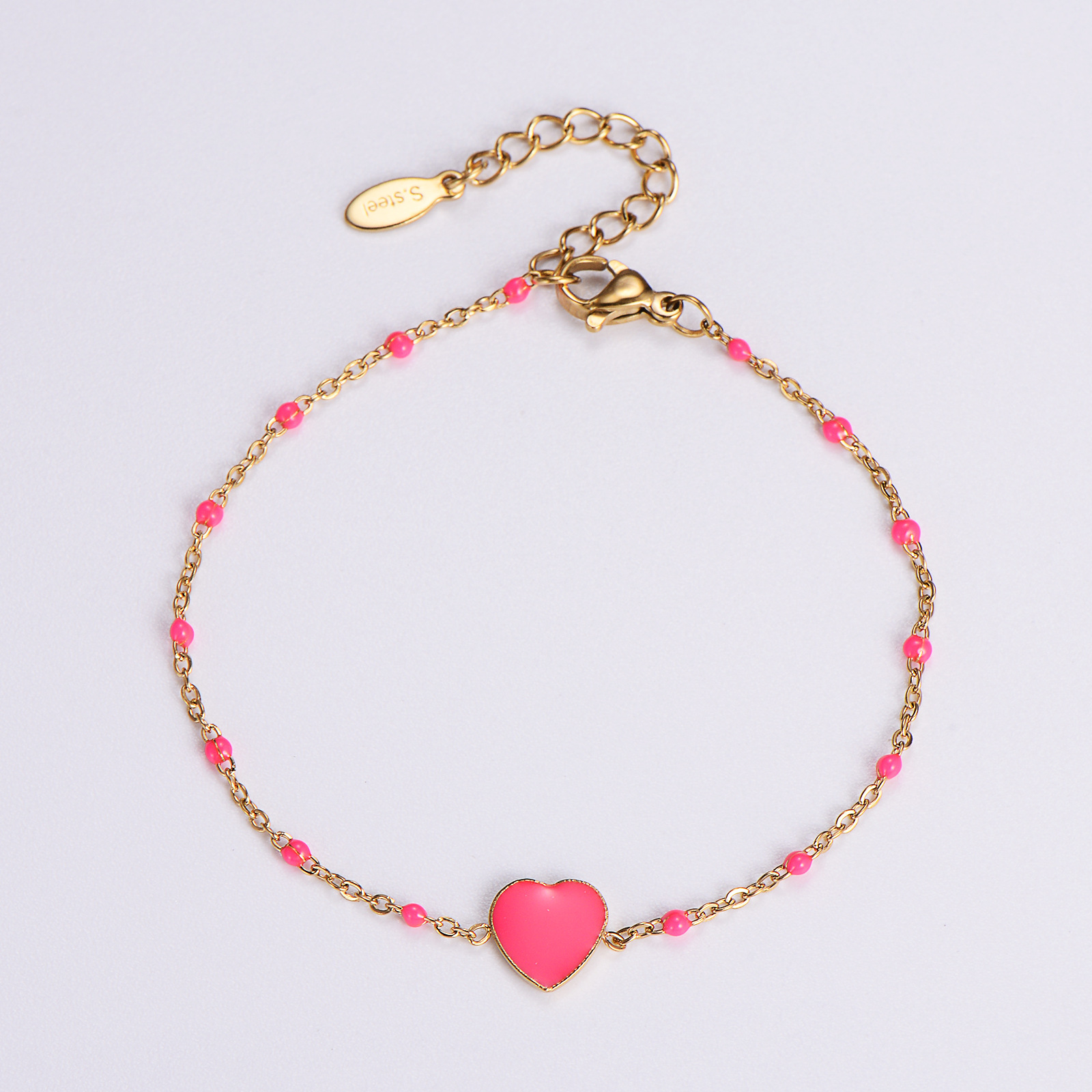 Wholesale Jewelry Simple Style Heart Shape Stainless Steel 18K Gold Plated Epoxy Plating Bracelets display picture 7