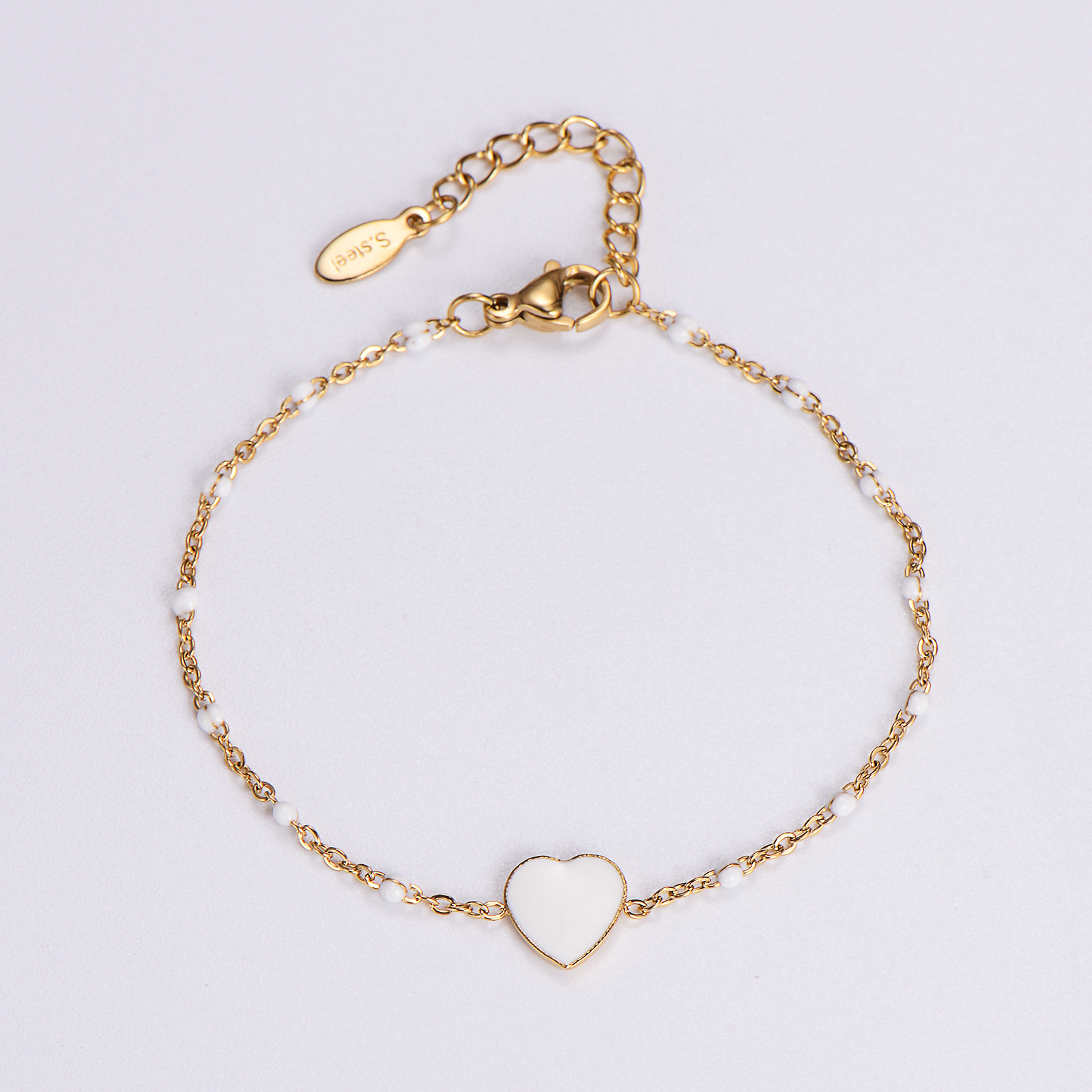 Wholesale Jewelry Simple Style Heart Shape Stainless Steel 18K Gold Plated Epoxy Plating Bracelets display picture 10