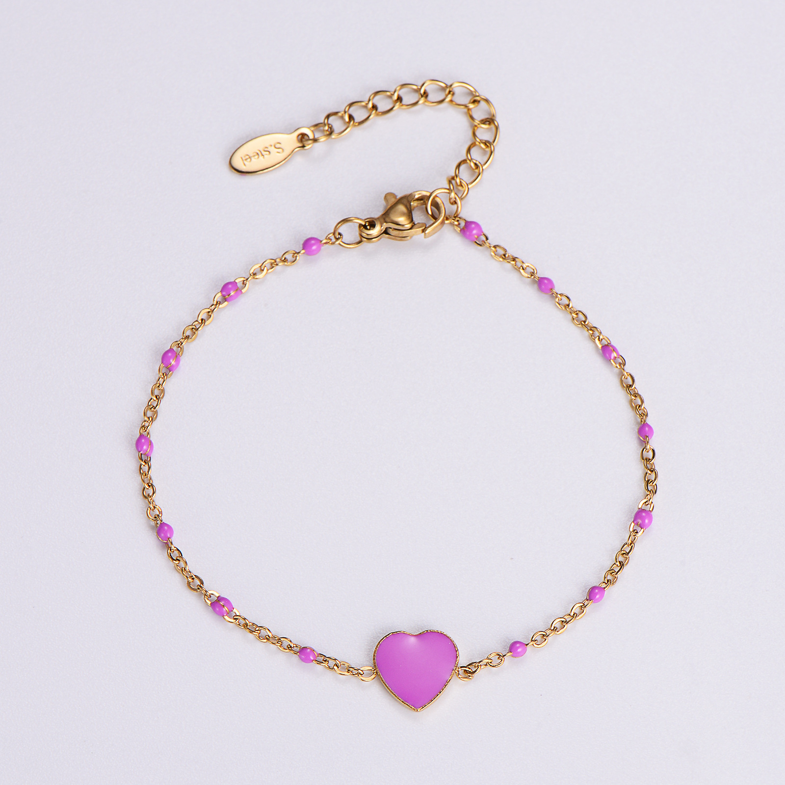 Wholesale Jewelry Simple Style Heart Shape Stainless Steel 18K Gold Plated Epoxy Plating Bracelets display picture 12