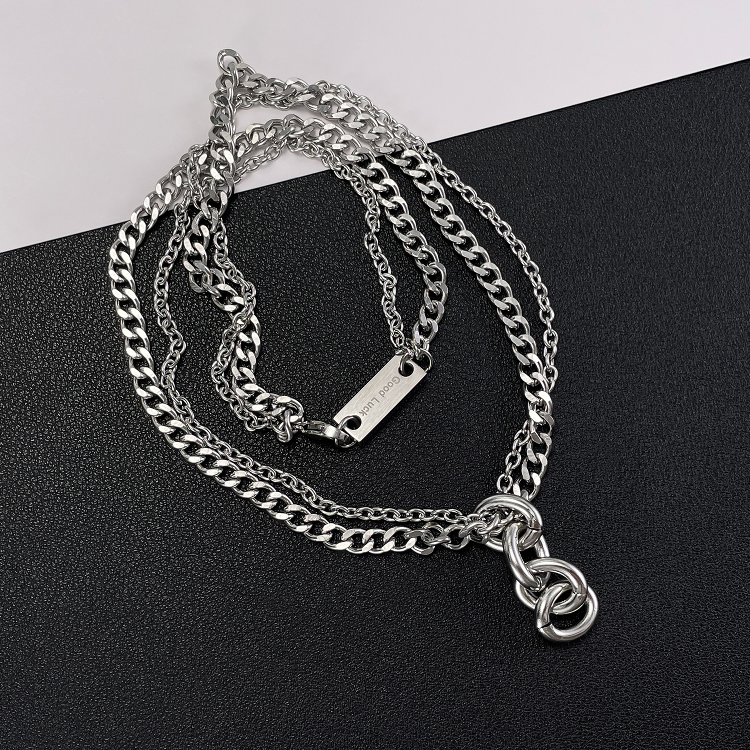 Stainless Steel Hip-Hop Geometric Double Layer Necklaces display picture 5