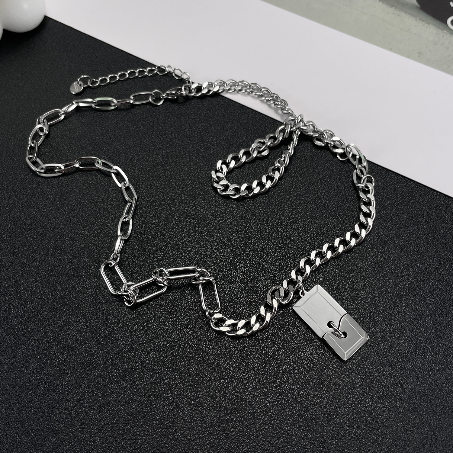 Stainless Steel Hip-Hop Geometric Pendant Necklace display picture 4