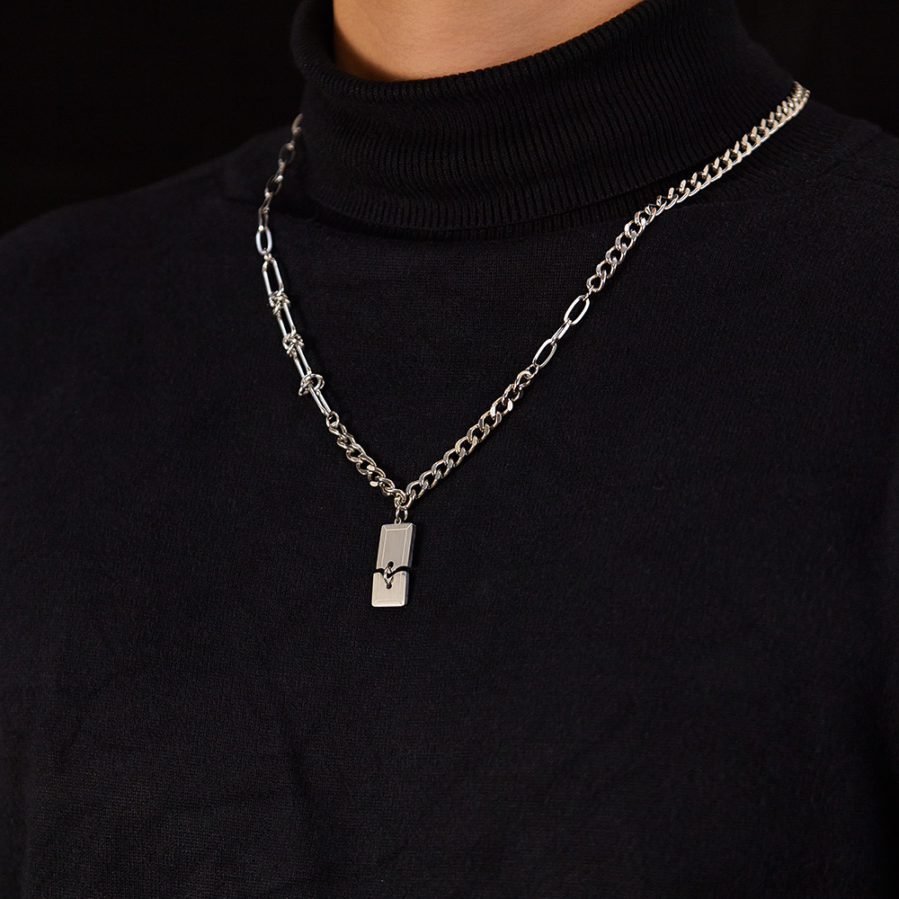 Stainless Steel Hip-Hop Geometric Pendant Necklace display picture 5