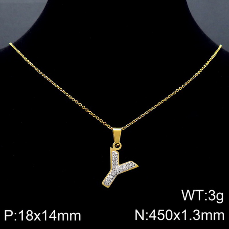 Acero Inoxidable Chapados en oro de 18k Básico Embutido Letra Diamantes De Imitación Collar Colgante display picture 33
