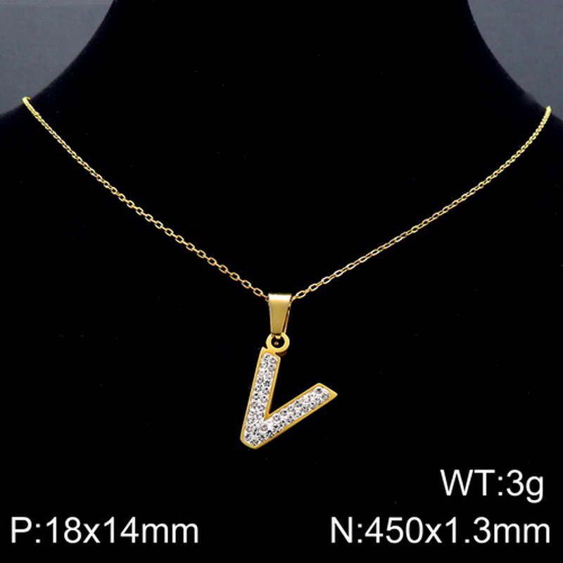 Acero Inoxidable Chapados en oro de 18k Básico Embutido Letra Diamantes De Imitación Collar Colgante display picture 30