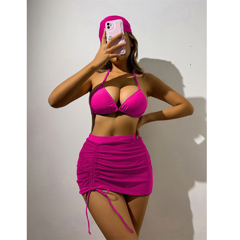 Women's Solid Color Pleated 3 Pieces Set Bikinis Swimwear display picture 1