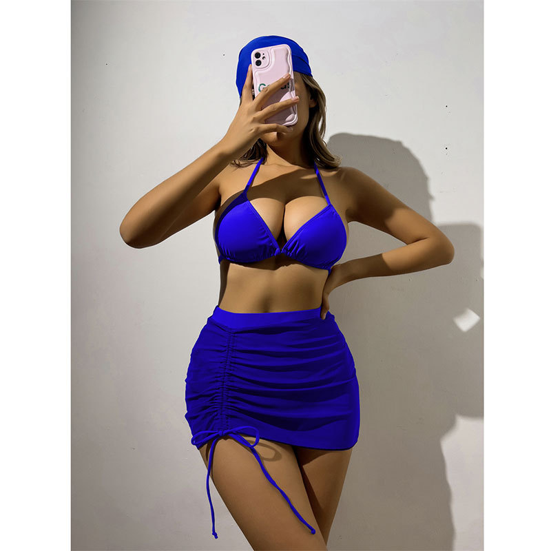 Women's Solid Color Pleated 3 Pieces Set Bikinis Swimwear display picture 6