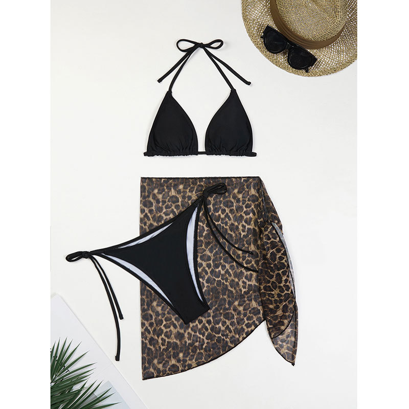 Frau Sexy Herzform Blume Leopard Rückenfrei 3-Teiliges Set Bikinis Bademode display picture 14