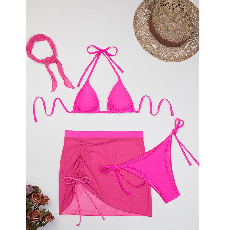 Women's Solid Color Pleated 3 Pieces Set Bikinis Swimwear display picture 24