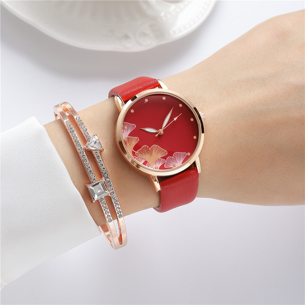 Casual Elegant Ginkgo Leaf Buckle Quartz Women's Watches display picture 2