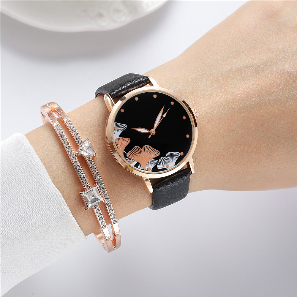 Casual Elegant Ginkgo Leaf Buckle Quartz Women's Watches display picture 6