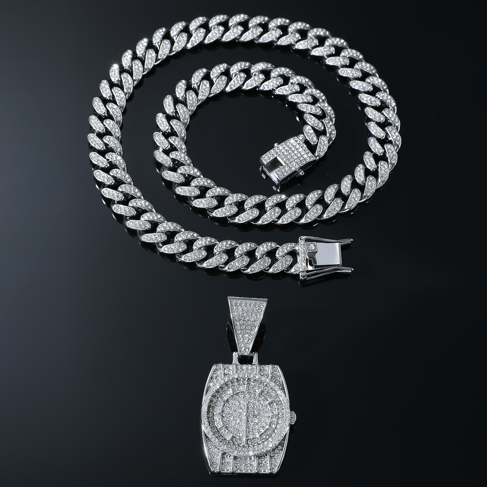 Hip Hop Punk Reloj Aleación Embutido Diamantes De Imitación Hombres Collar Colgante Collar Colgante display picture 9
