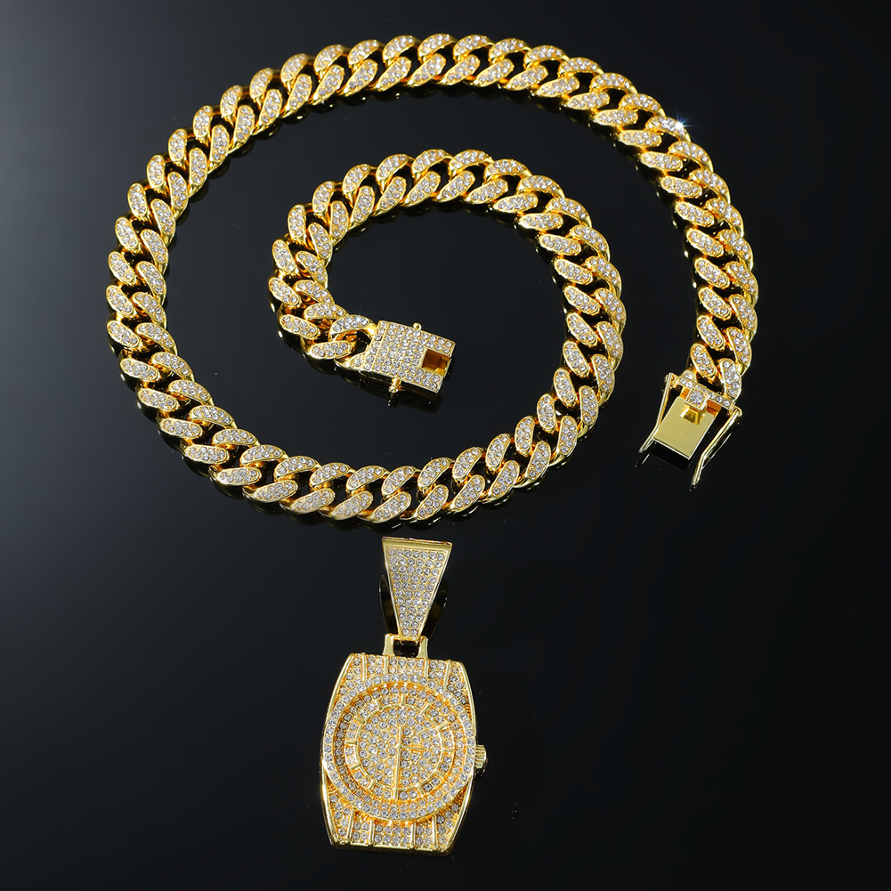 Hip Hop Punk Reloj Aleación Embutido Diamantes De Imitación Hombres Collar Colgante Collar Colgante display picture 6