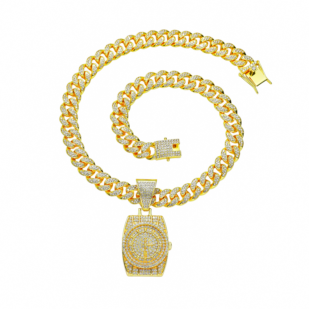 Hip Hop Punk Reloj Aleación Embutido Diamantes De Imitación Hombres Collar Colgante Collar Colgante display picture 1