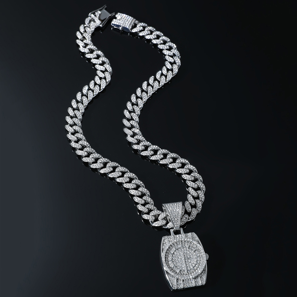 Hip Hop Punk Reloj Aleación Embutido Diamantes De Imitación Hombres Collar Colgante Collar Colgante display picture 8