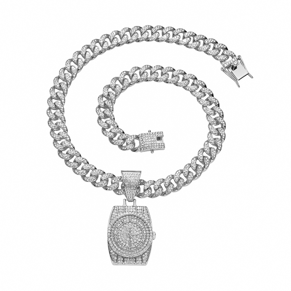 Hip Hop Punk Reloj Aleación Embutido Diamantes De Imitación Hombres Collar Colgante Collar Colgante display picture 2