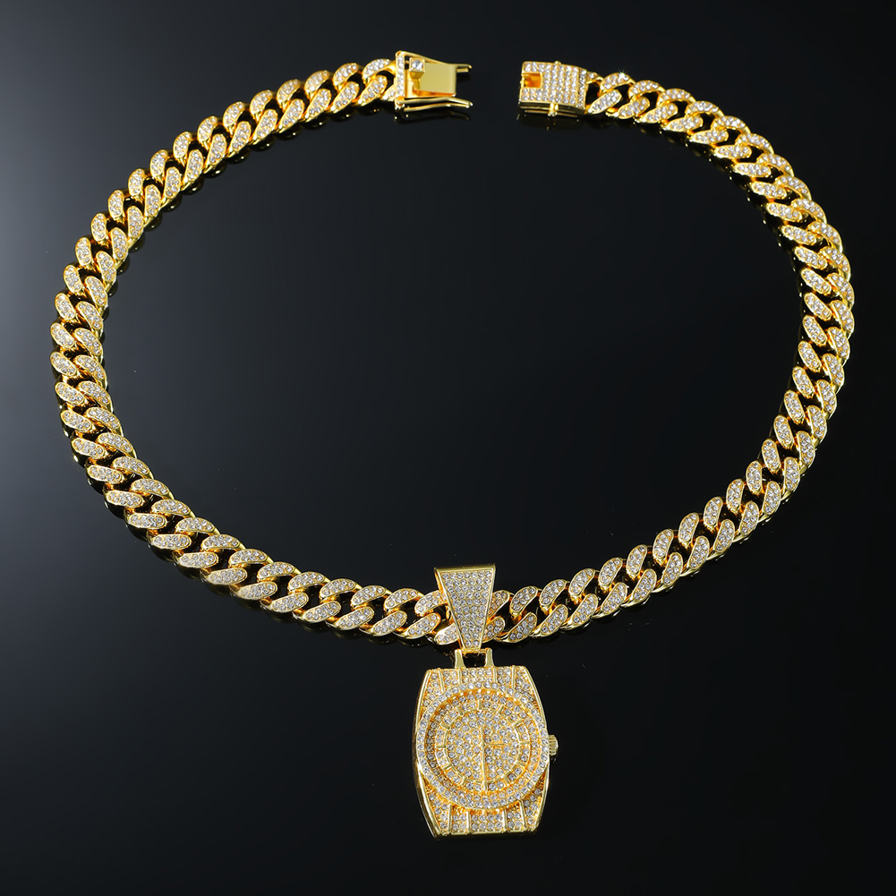 Hip Hop Punk Reloj Aleación Embutido Diamantes De Imitación Hombres Collar Colgante Collar Colgante display picture 4