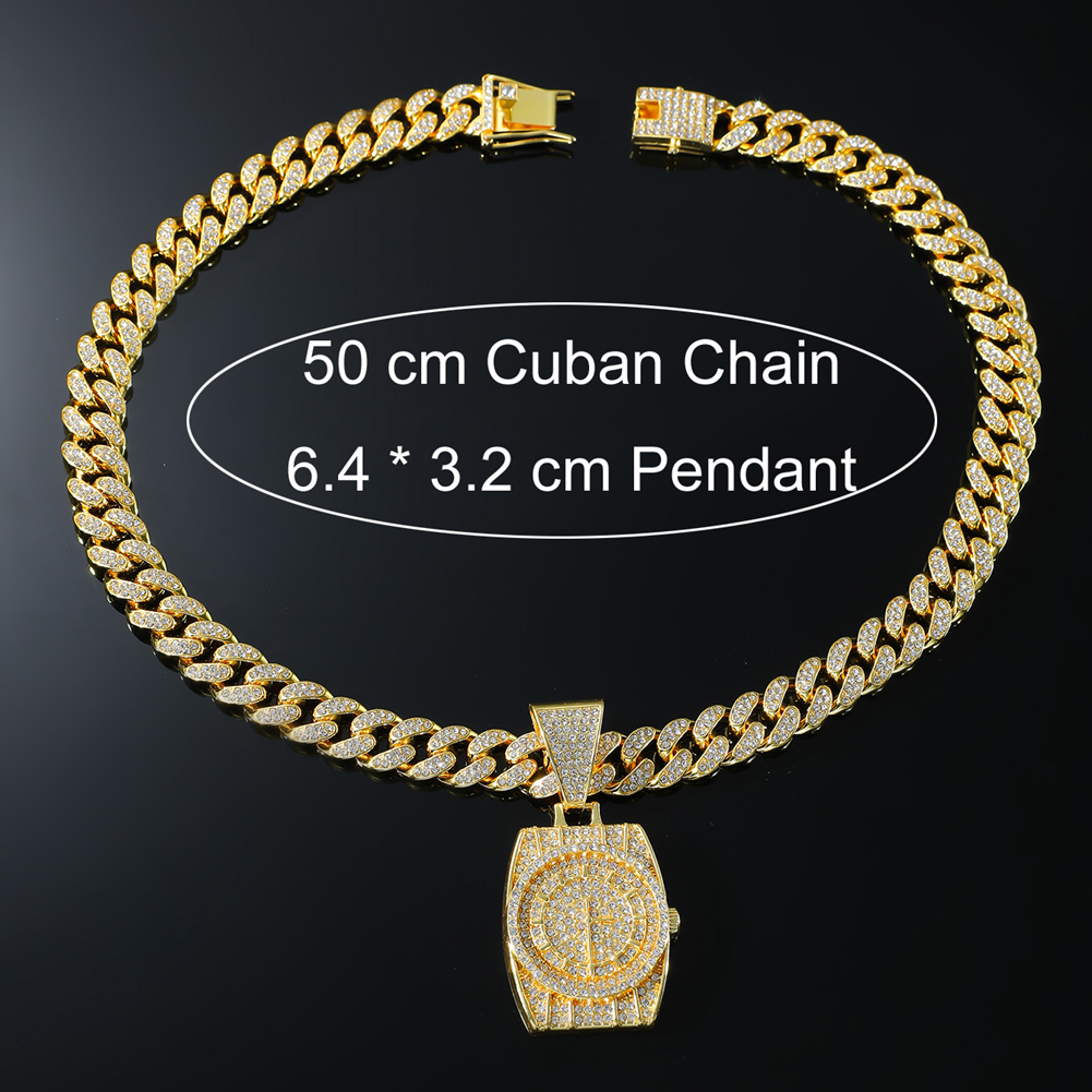 Hip Hop Punk Reloj Aleación Embutido Diamantes De Imitación Hombres Collar Colgante Collar Colgante display picture 3