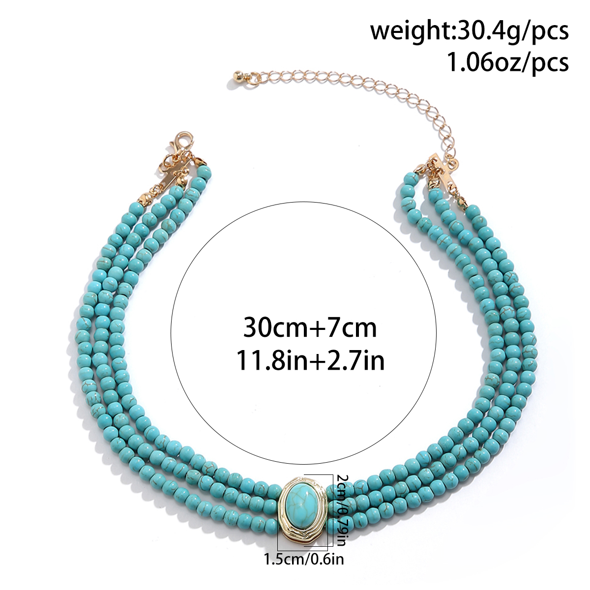 À La Française Géométrique Ovale Alliage Turquoise Perlé Couches Turquoise Incrustée Turquoise Femmes Collier display picture 1