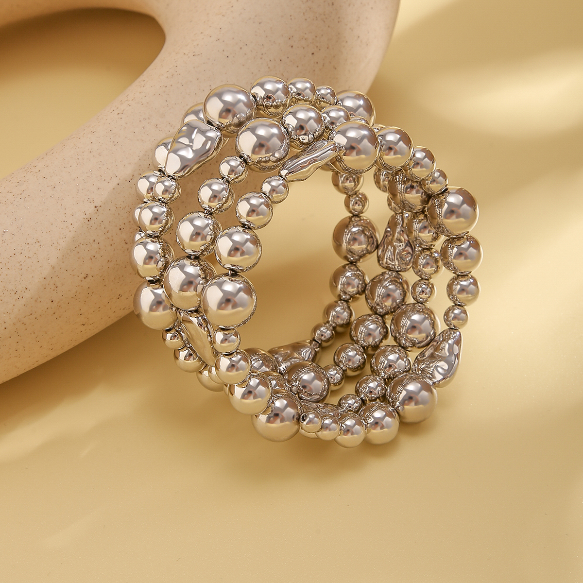 Classic Style Irregular Geometric Round CCB Beaded Layered Women's Arm Bracelet display picture 5
