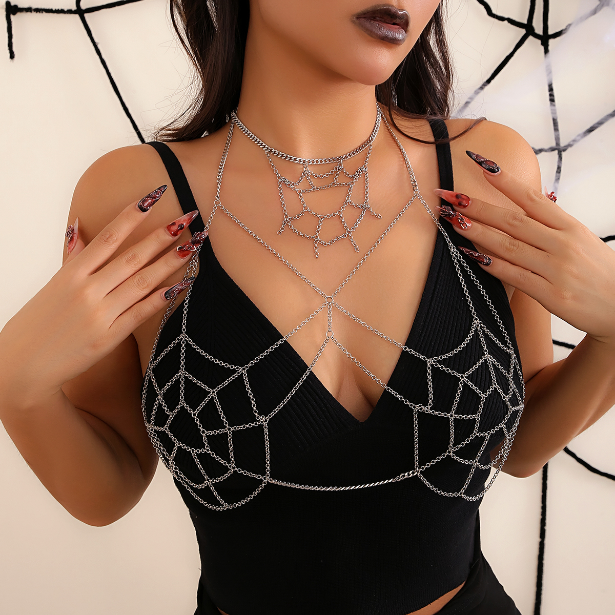 Gothic Irregular Spider Web Iron Wholesale Body Chain display picture 2