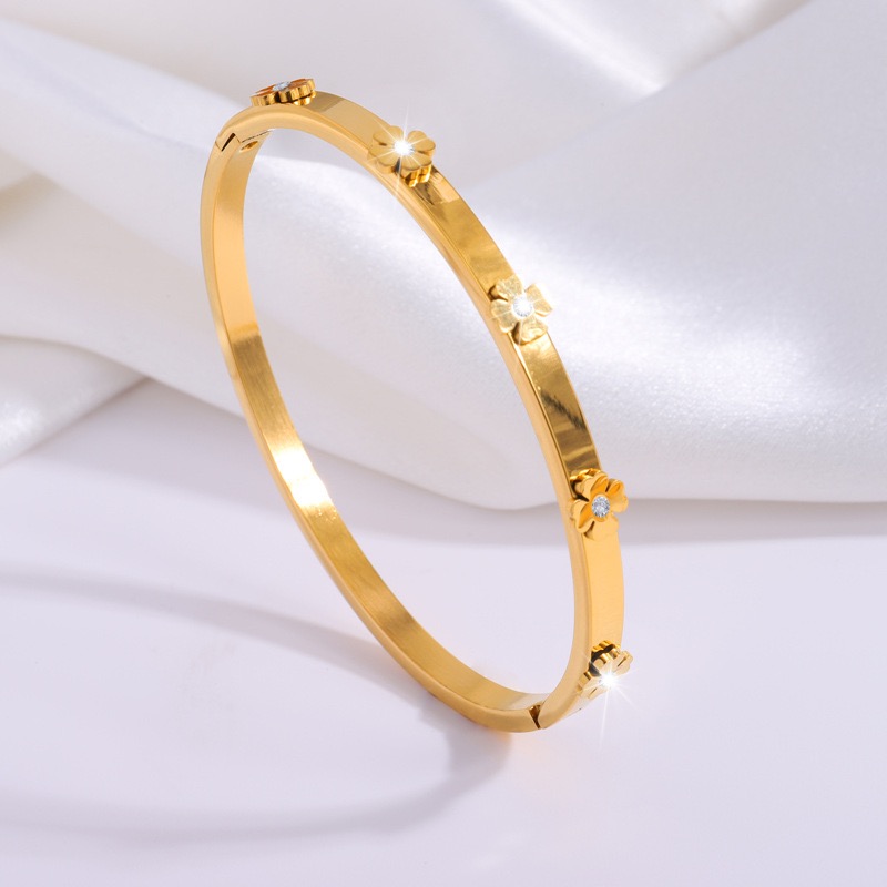 Vintage Style Round 304 Stainless Steel 18K Gold Plated Bangle In Bulk display picture 2