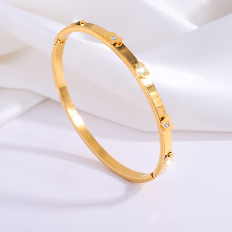 Vintage Style Round 304 Stainless Steel 18K Gold Plated Bangle In Bulk display picture 3