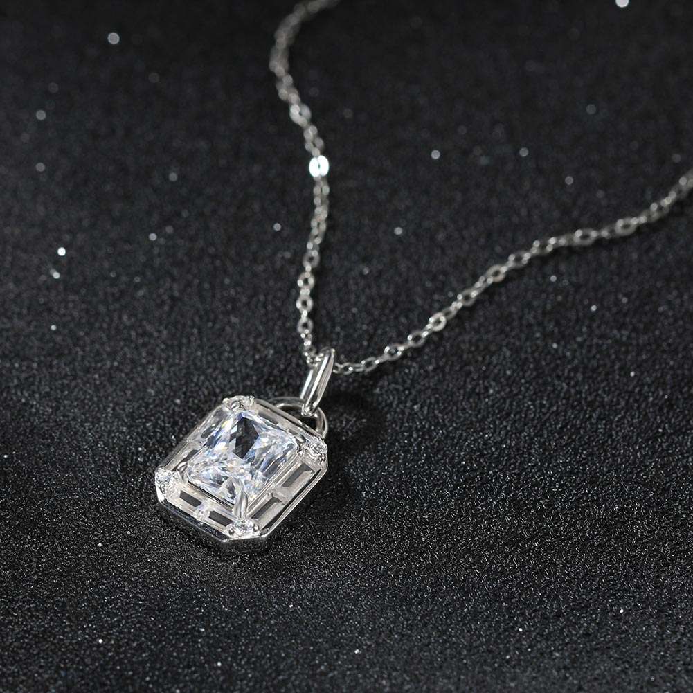 Sterling Silver White Gold Plated Simple Style Shiny Rectangle Polishing Inlay Zircon Necklace Pendant display picture 4