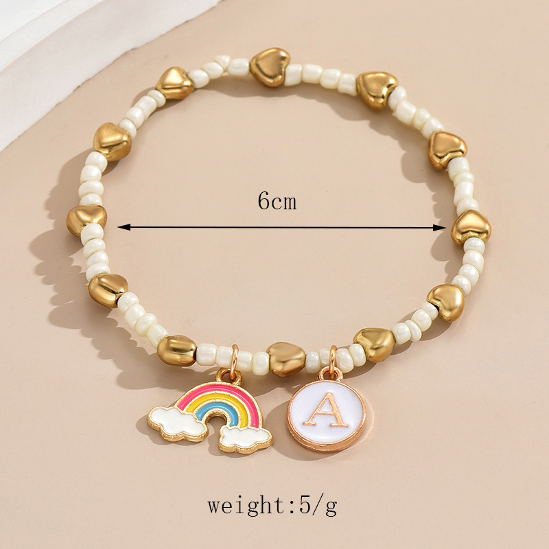 Simple Style Letter Rainbow Heart Shape Alloy Beaded Enamel Women's Bracelets display picture 2