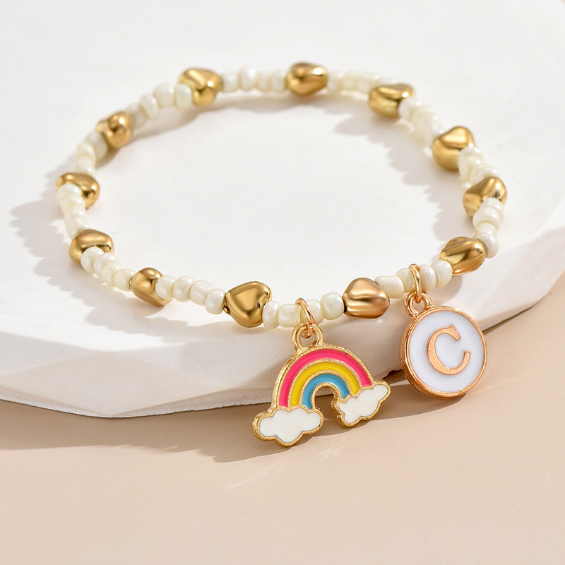 Einfacher Stil Brief Regenbogen Herzform Legierung Perlen Emaille Frau Armbänder display picture 4