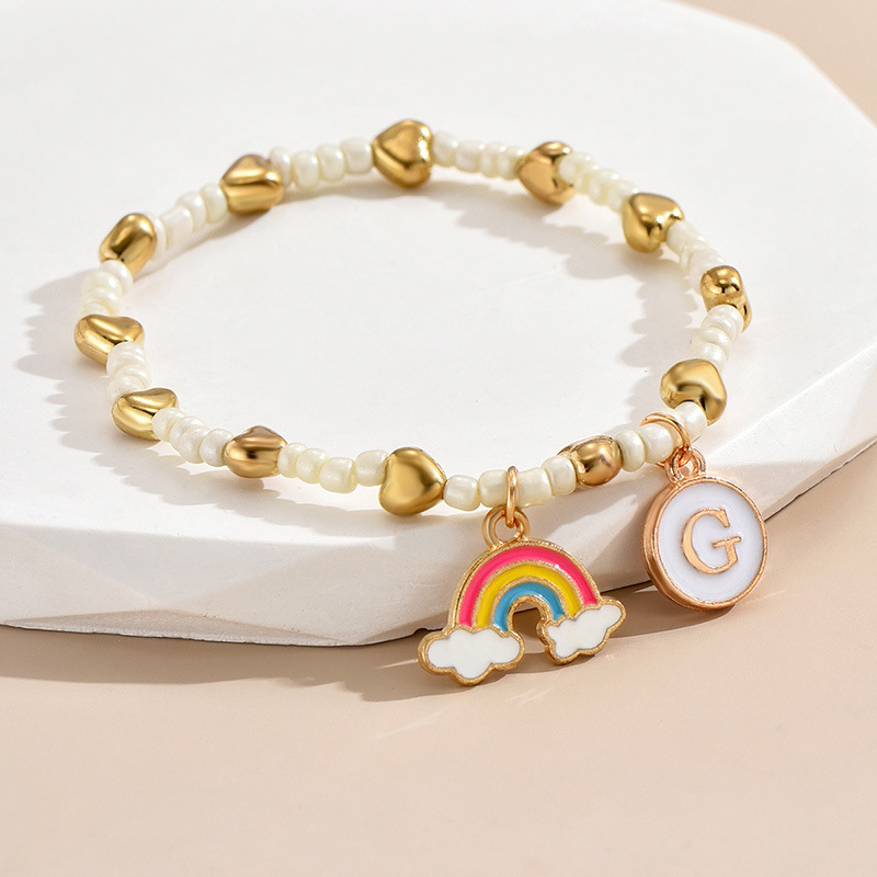 Einfacher Stil Brief Regenbogen Herzform Legierung Perlen Emaille Frau Armbänder display picture 8