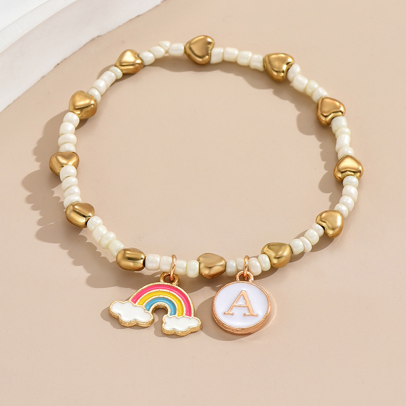 Einfacher Stil Brief Regenbogen Herzform Legierung Perlen Emaille Frau Armbänder display picture 9