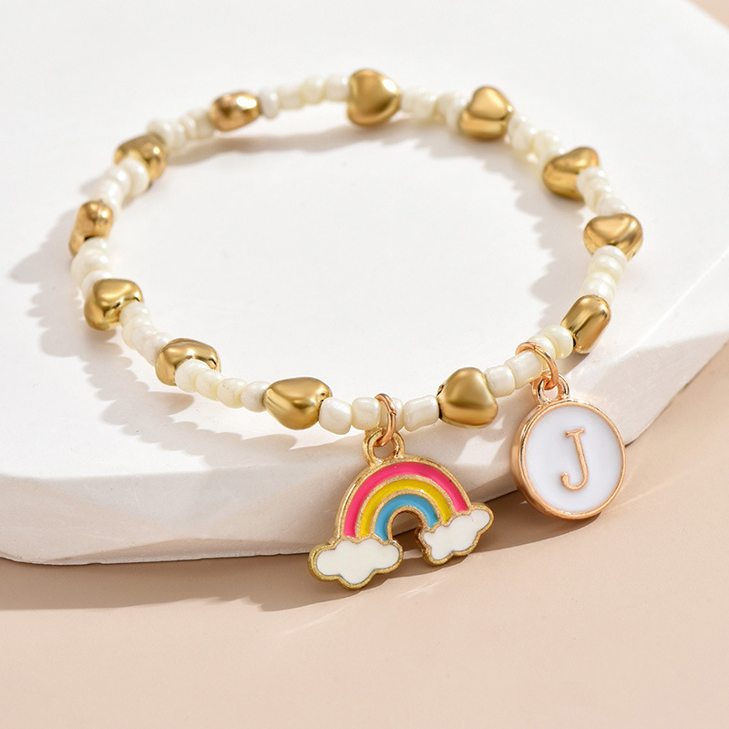 Einfacher Stil Brief Regenbogen Herzform Legierung Perlen Emaille Frau Armbänder display picture 12