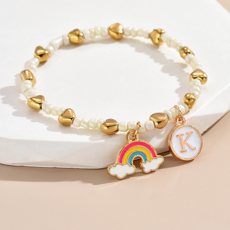 Einfacher Stil Brief Regenbogen Herzform Legierung Perlen Emaille Frau Armbänder display picture 13