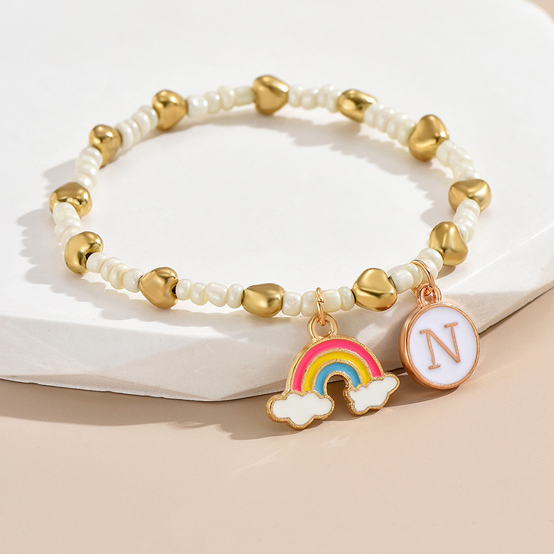 Einfacher Stil Brief Regenbogen Herzform Legierung Perlen Emaille Frau Armbänder display picture 16