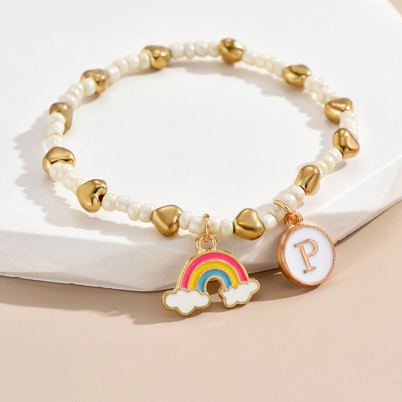 Einfacher Stil Brief Regenbogen Herzform Legierung Perlen Emaille Frau Armbänder display picture 18