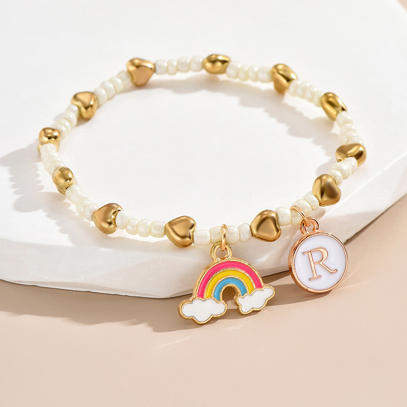 Einfacher Stil Brief Regenbogen Herzform Legierung Perlen Emaille Frau Armbänder display picture 20