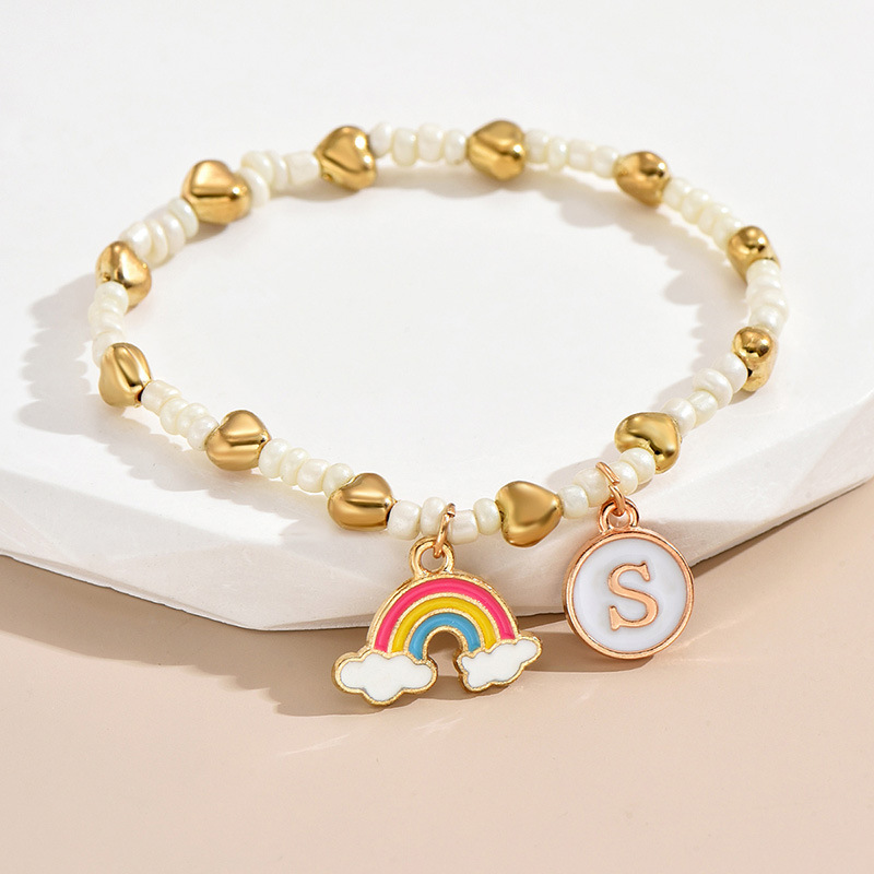 Einfacher Stil Brief Regenbogen Herzform Legierung Perlen Emaille Frau Armbänder display picture 21