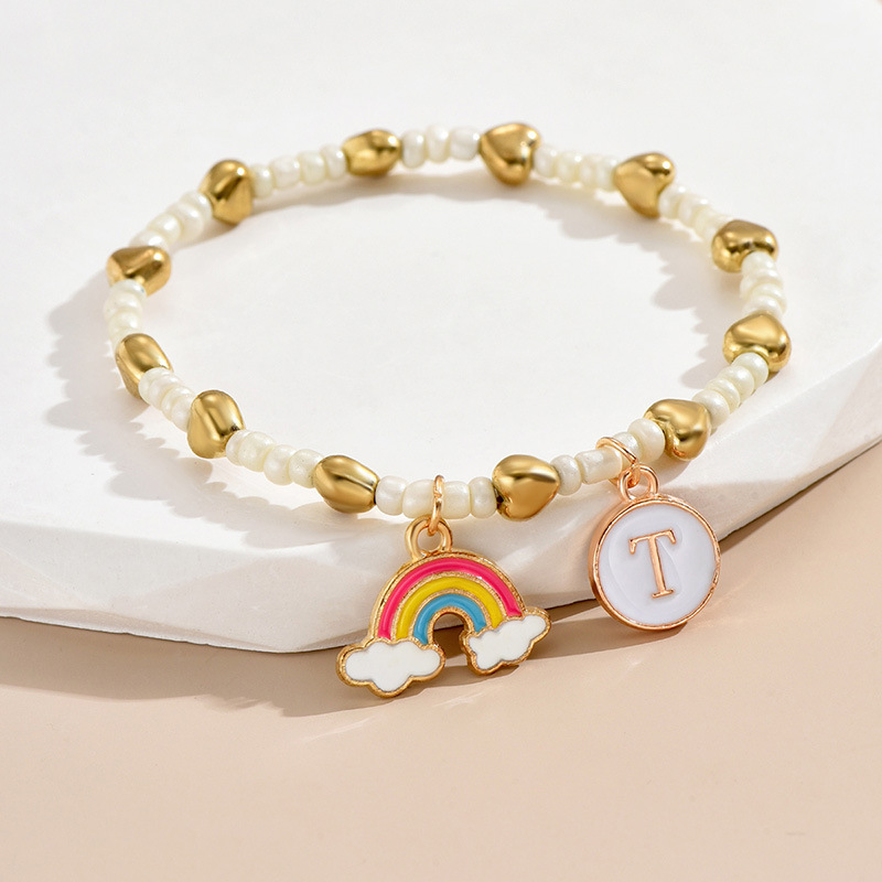 Einfacher Stil Brief Regenbogen Herzform Legierung Perlen Emaille Frau Armbänder display picture 22