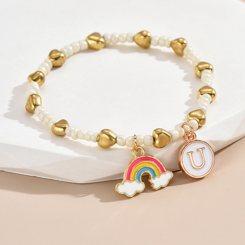 Einfacher Stil Brief Regenbogen Herzform Legierung Perlen Emaille Frau Armbänder display picture 23