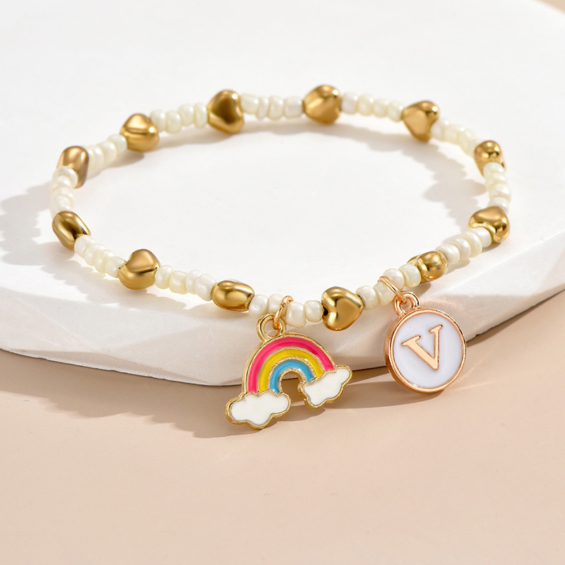 Einfacher Stil Brief Regenbogen Herzform Legierung Perlen Emaille Frau Armbänder display picture 24