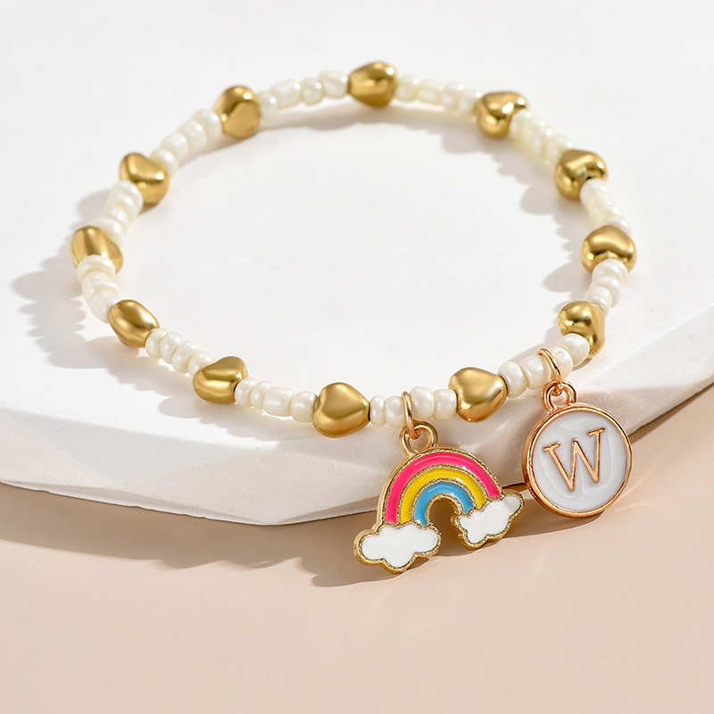 Einfacher Stil Brief Regenbogen Herzform Legierung Perlen Emaille Frau Armbänder display picture 25