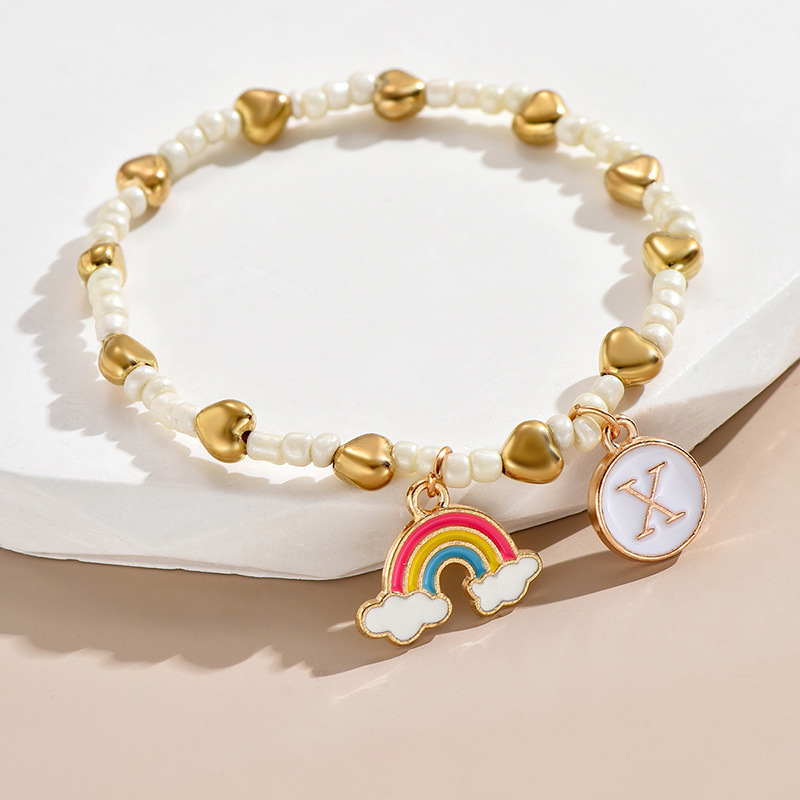 Einfacher Stil Brief Regenbogen Herzform Legierung Perlen Emaille Frau Armbänder display picture 26
