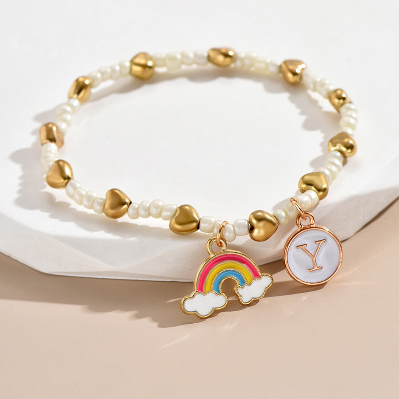 Einfacher Stil Brief Regenbogen Herzform Legierung Perlen Emaille Frau Armbänder display picture 27