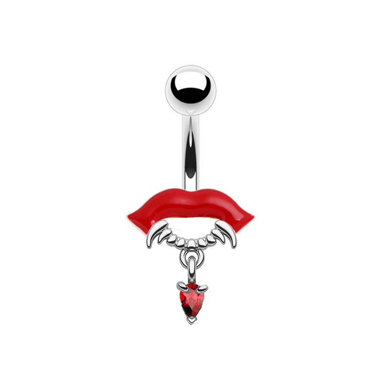 1 Piece Belly Rings Exaggerated Funny Lips Alloy Titanium Steel Copper Plating Inlay Rhinestones Glass White Gold Plated display picture 6